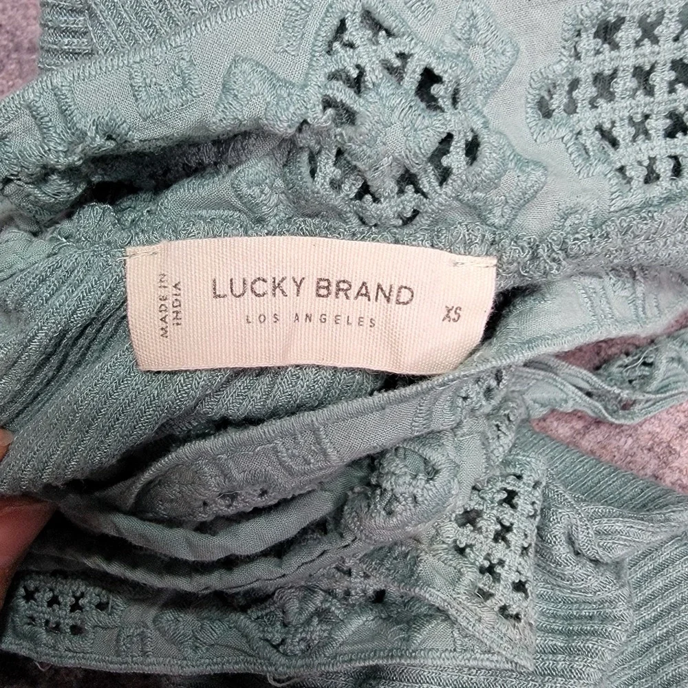 Lucky Brand XS Green‎ Crochet Trim Tank Top Sleeveless Casual Cute